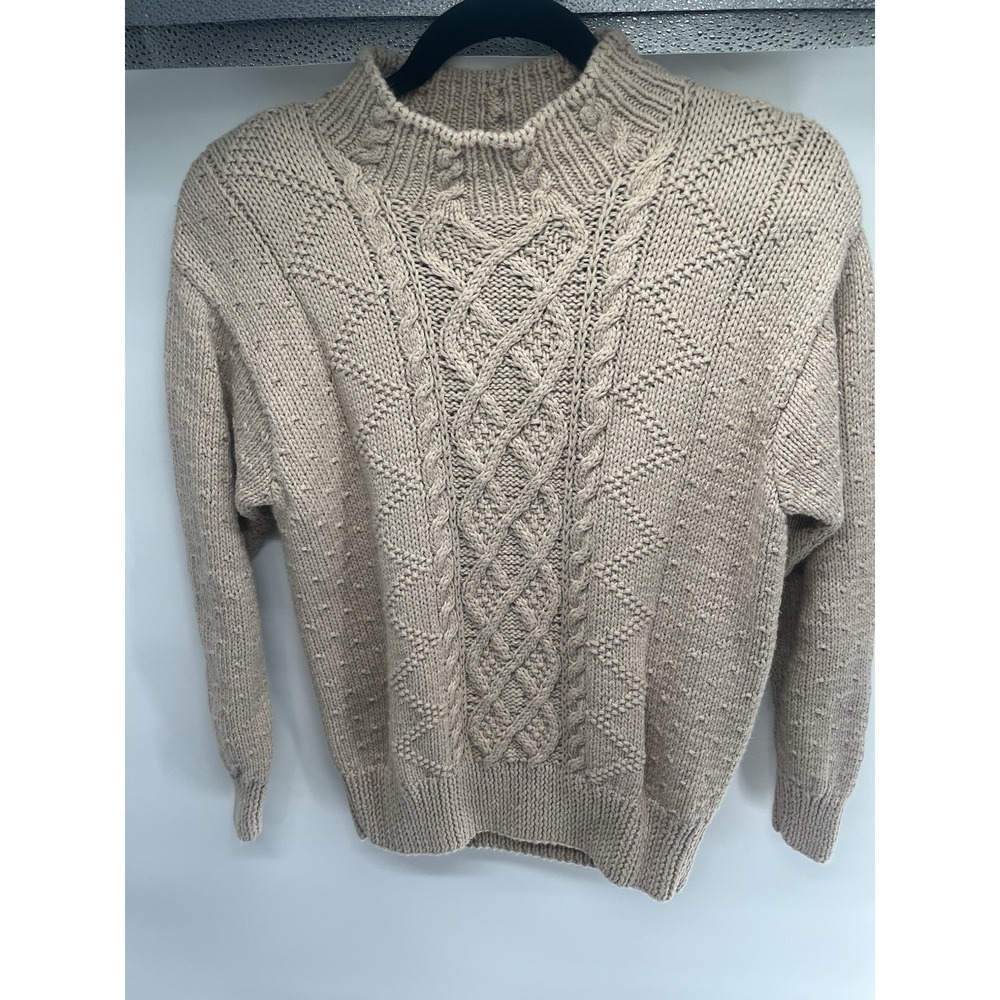 Karen Scott Hand‎ Knitted Beige Cable-Knit Mockneck sweater  Small